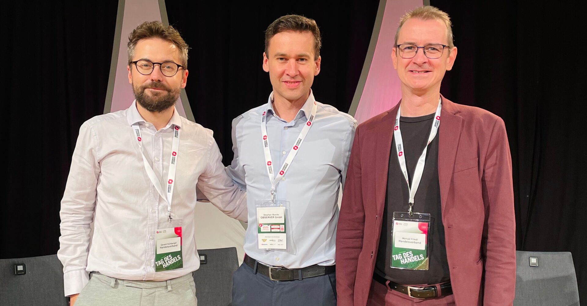 Stephan Ifkovits (OBSERVER), Gerald Kühberger, Manuel Friedl (Handelsverband) beim Tag des Handels 2023